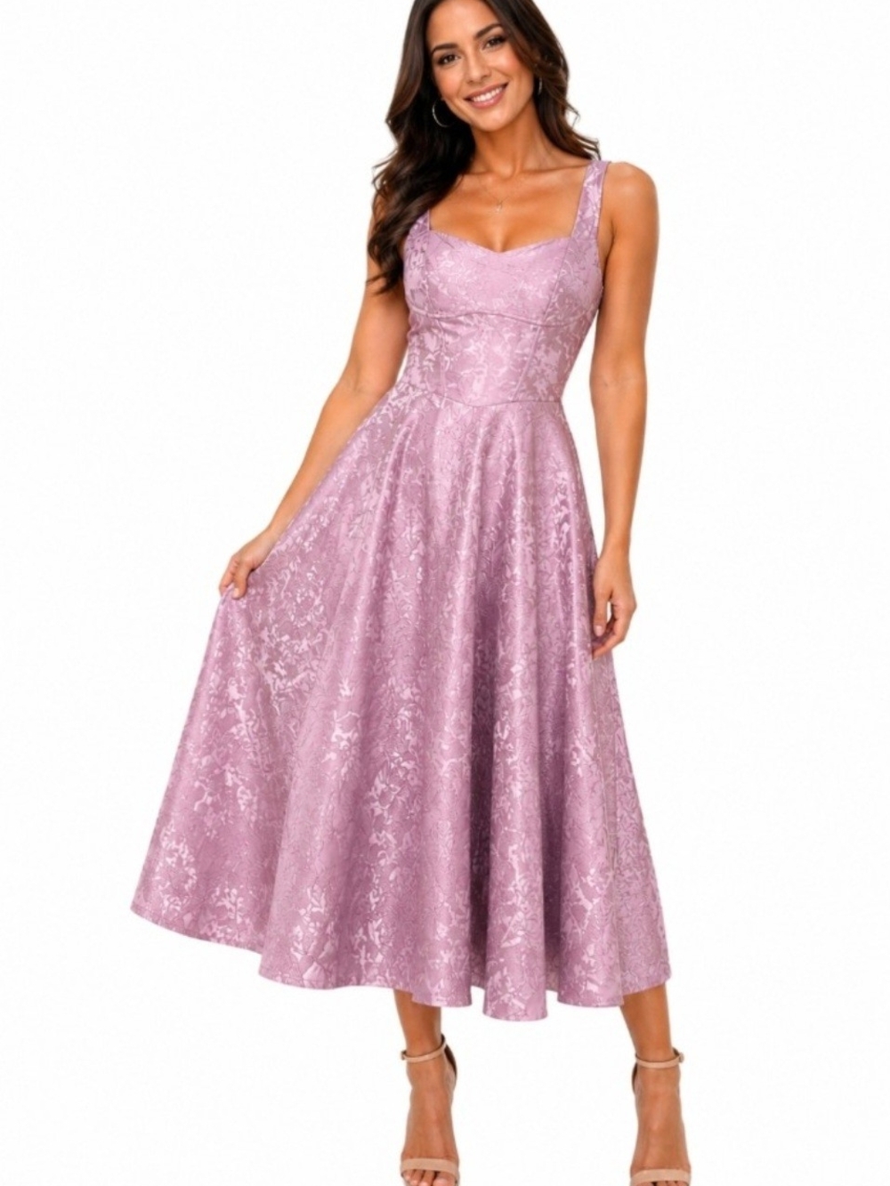 MXC Pink Lilac Floral Jacquard Midi Dress NWT 18 Bridgerton Wedding Homecoming